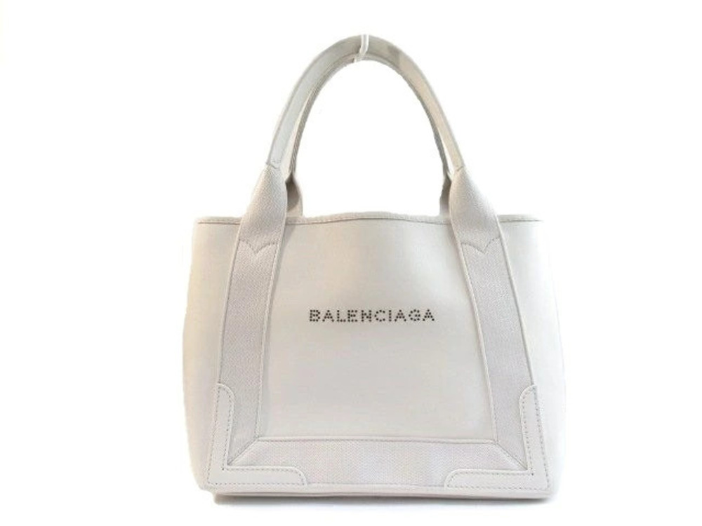Balenciaga Navy Blue Cabas Calfskin Off White Handbag